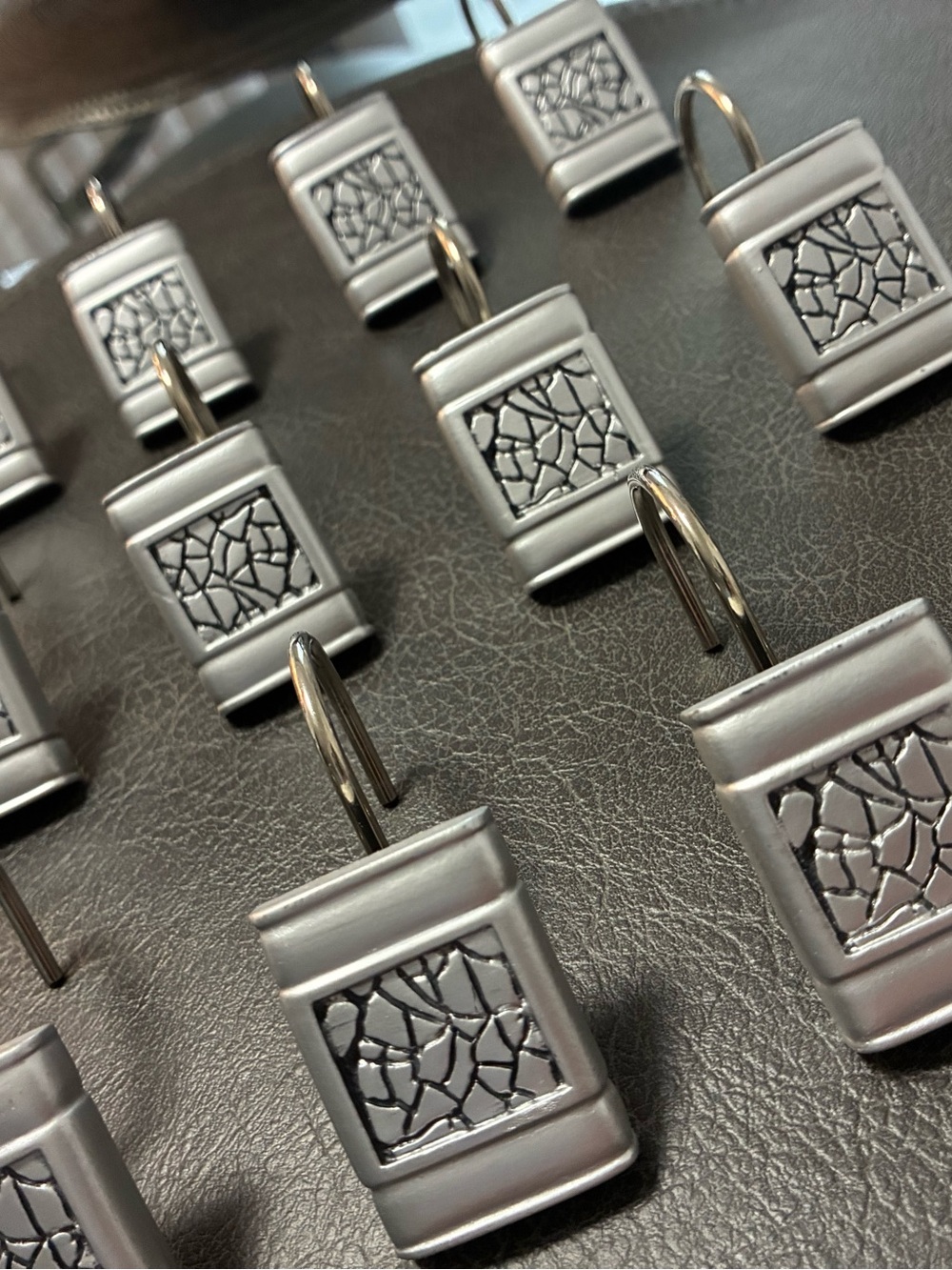 Silver Mosaic Design Shower Curtain Hooks - Set of 12
